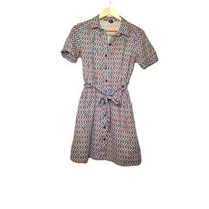 Memphis-Style Printed Vintage 80s Look Patterned Button-Up Shirt Dress